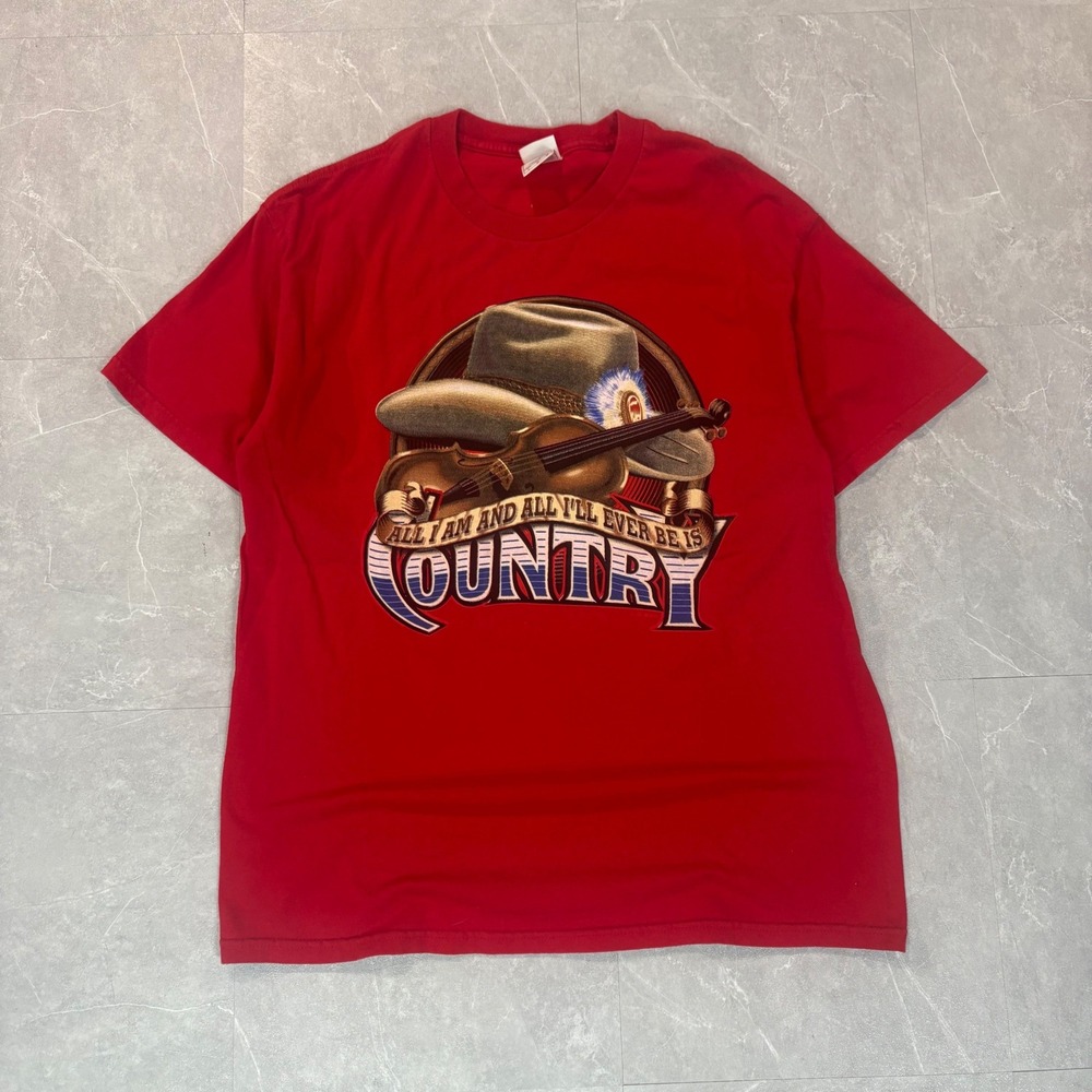 Tennessee River Mens Red Country Graphic T-Shirt Fiddle Cowboy Hat Large